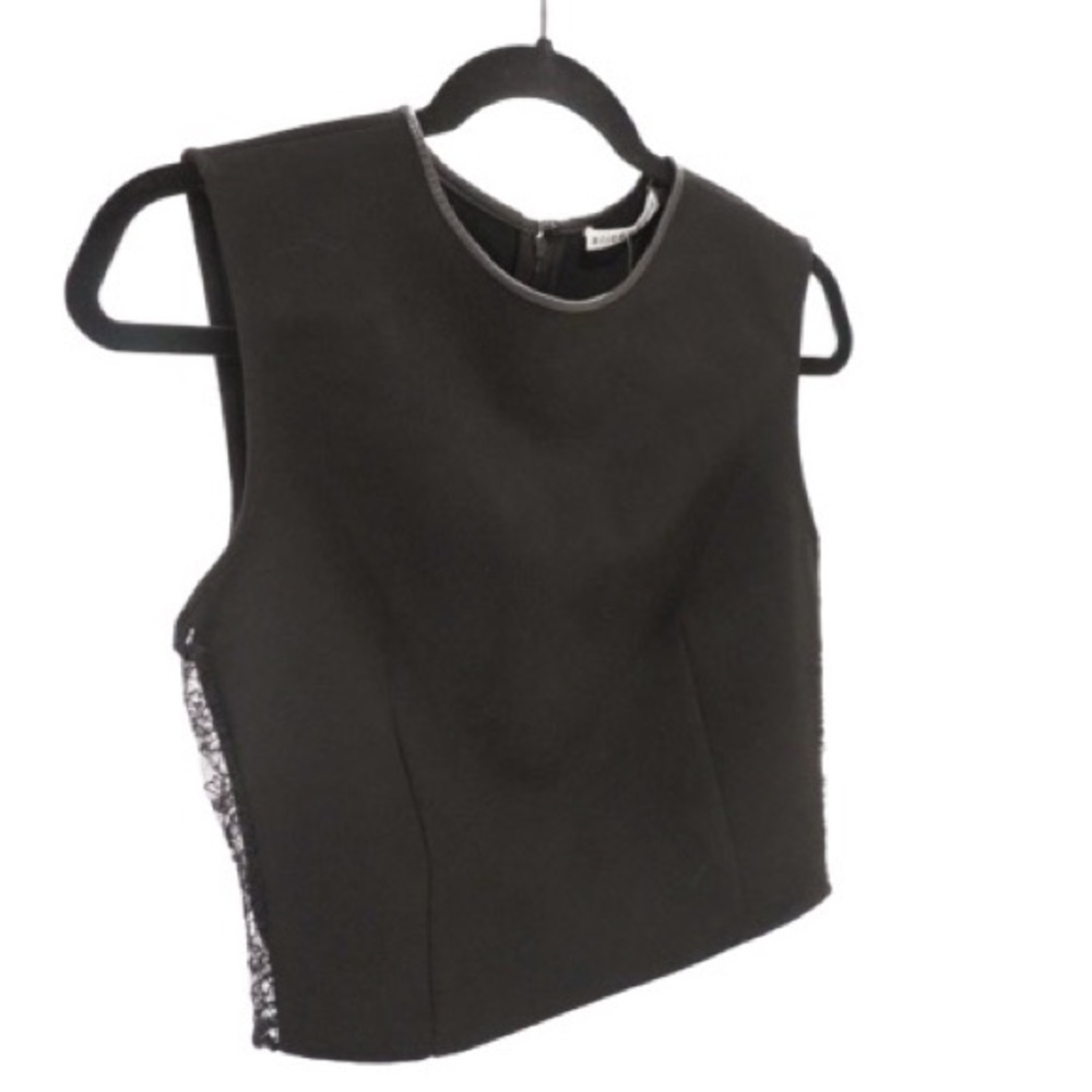 Alice + Olivia Lace Panel Leather Trim Crop Top
